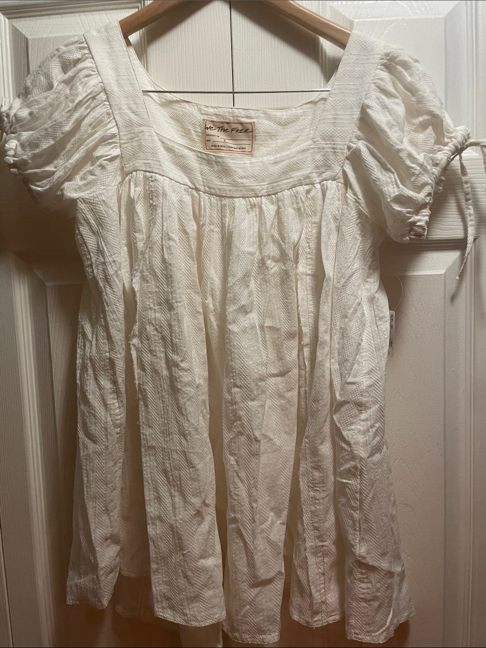 Free  people Cream Puff-Sleeve Square-Neck Dress 18 across lenght 29